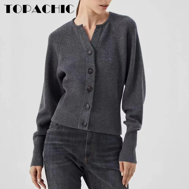 

10.27 TOPACHIC Women's Temperament V-Neck Long Sleeve Bead Chain Soft Cashmere Knitted Cardigan Sweater
