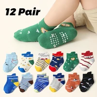 12 Pair Cartoon Children's Socks Anti slip Baby Breathable Boys and Girls Anti fall Cotton Socks Mid tube Socks