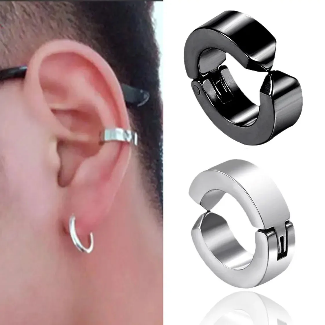 Ear Clip Earrings Stainless Steel Fashion Non Piercing Fake for Men Women Circle Round Punk Rock Style Jewelry Gifts