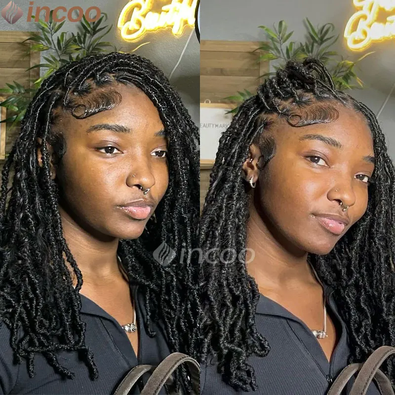 16 Inches Short Bob Wigs Full Lace Front Square Knotless Locs Braided Wigs For Black Women Loc Braid Wig With Baby Synthetic Wig