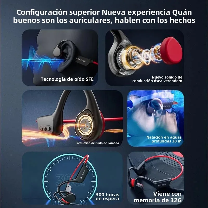 POLVCDG auriculares de conducción ósea X7 IPX8 32GB Bluetooth 5,3