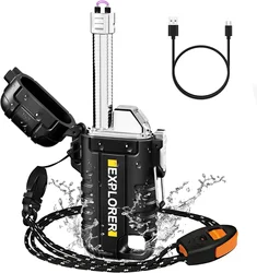 USB-C Rechargeable Dual Arc Plasma Lighter - Waterproof, Flameless, Windproof (F37 Black)
