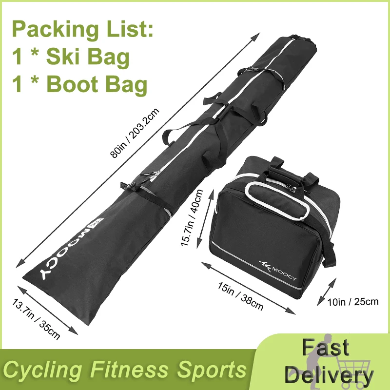 Moocy2PieceSkiBagBootBagPaddedWaterproofSkisStorageBagfor