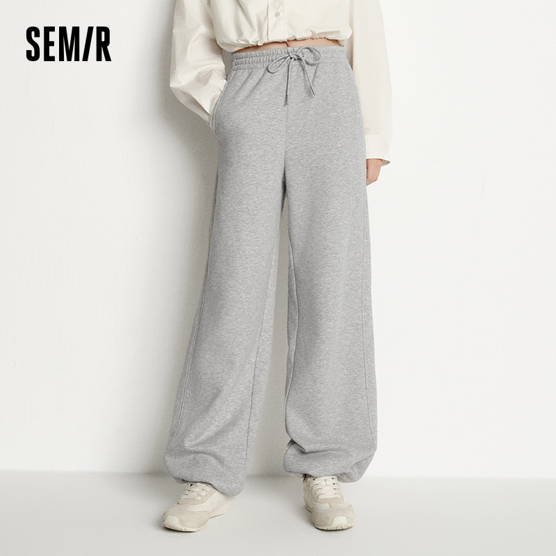 Semir Casual Pants Women Winter Heat-Generating Anti-Bacterial Fleece Lined Drawstring Sweatpants Paneled New Versatile Wide Leg