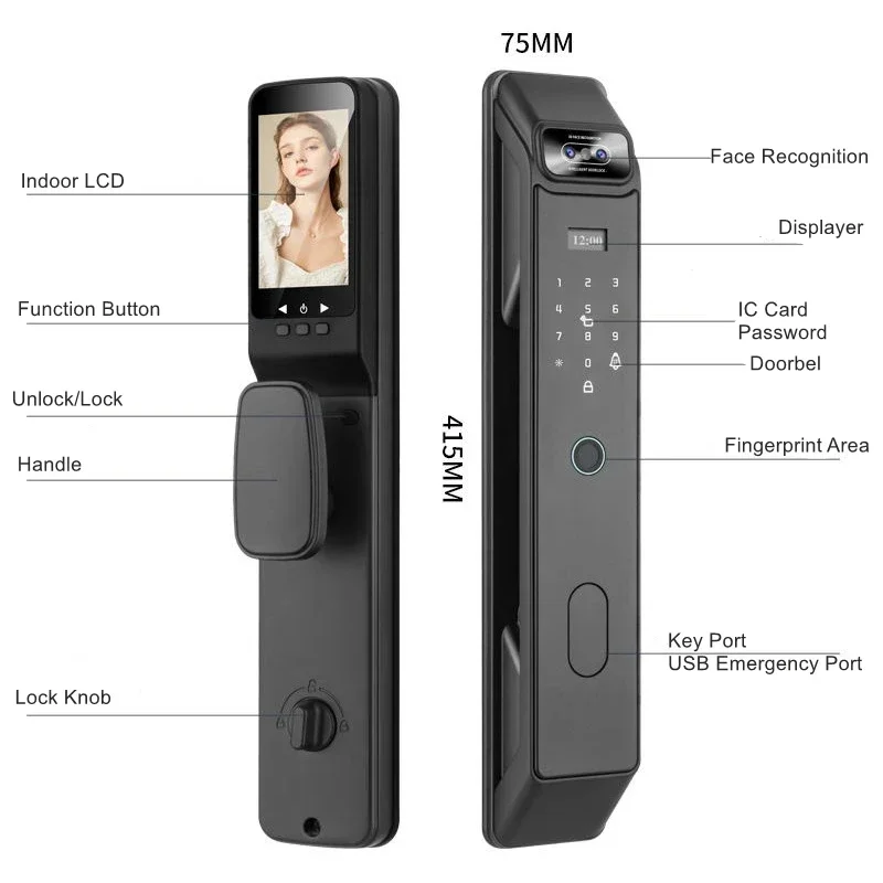 Fingerprint Lock 3D Face Recognition Smart Door Lock WIFI APP Remote Control Home Security Gate Electronic Door