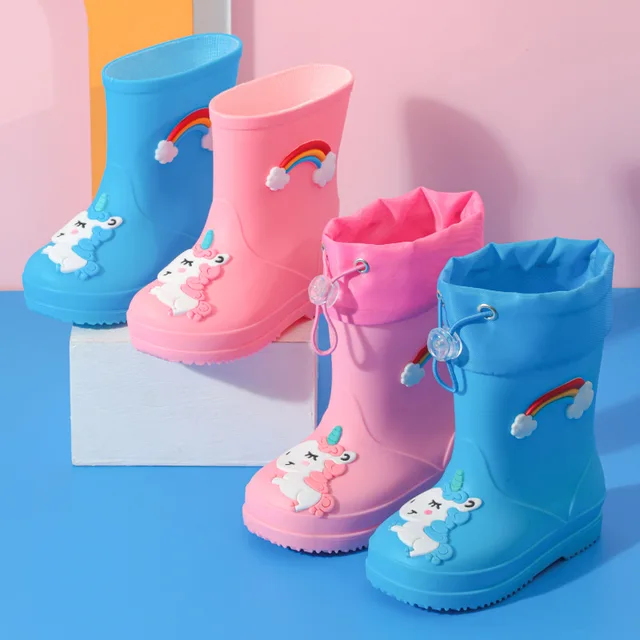 Kids Rain Boots For Girls Rubber Rainboot Boys PVC Warm Children Waterproof Shoes