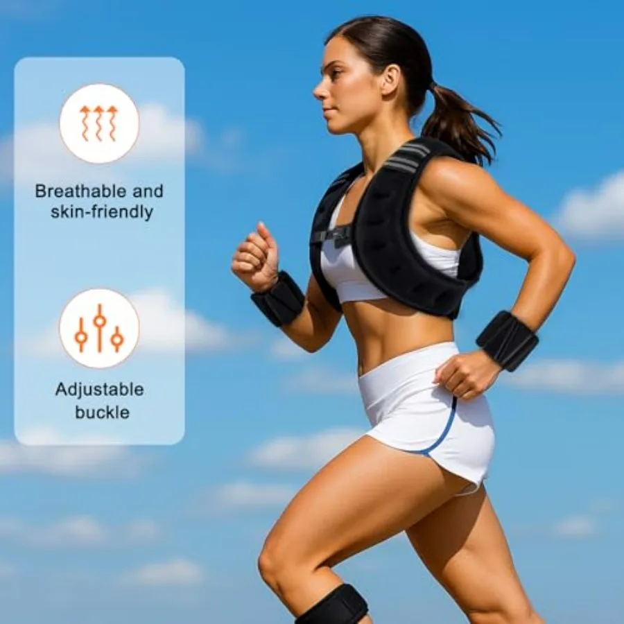 Weighted Vest, 6 lb Weight Vest with Reflective Stripe, 2 Pair of 1 lb Wrist & Ankle Weights Set for Men Women Adjustable for Wo