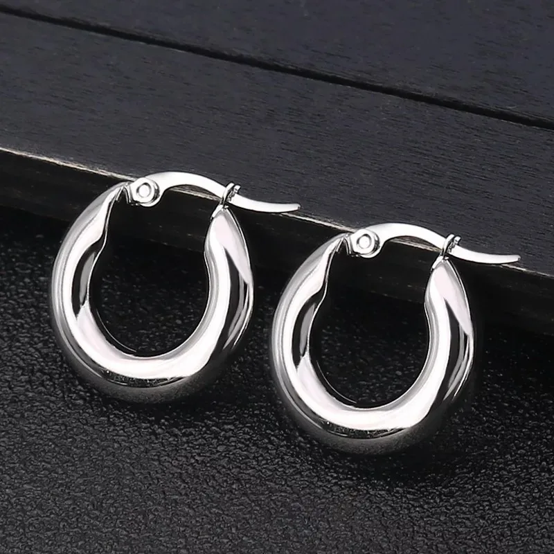 1Pair 5.0 Titanium Steel Round Thickened Earrings stainless steel smooth circle solid thick Earrings jewelry Accessories Gifts 6