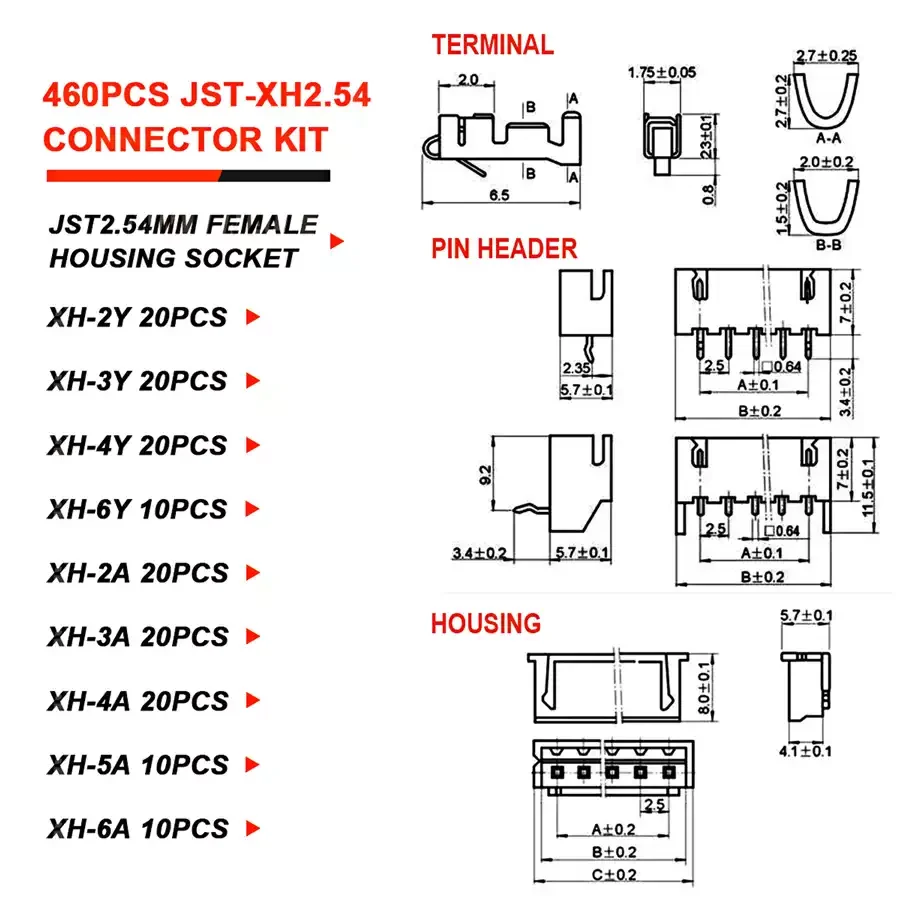 Lot de 10 connecteurs PH2.0 et XH2.54 pour drones FPV micro