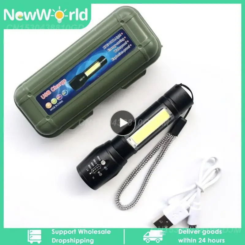 

1 шт., перезаряжаемый мини-фонарик, COB + XPE, портативный фонарь для кемпинга, фонарик с регулируемым фокусом, фонарик с ручкой