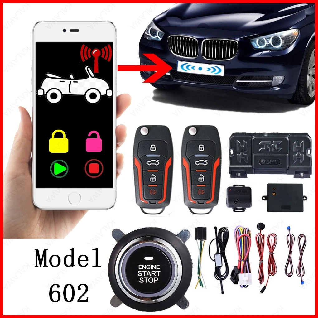 Germany Spy Bluetooth Mobile APP Two Way PKE Car Alarm System Engine Start Push Button Key Security Keyless Entry Cell Phone One