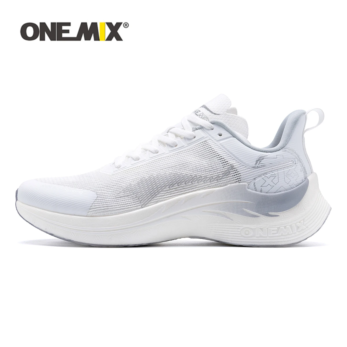 ONEMIX White Trail Running Shoes for Outdoor Ultralight Breathable Mesh Anti Slip Cushioning Road Runs Sports Shoes Men Sneakers