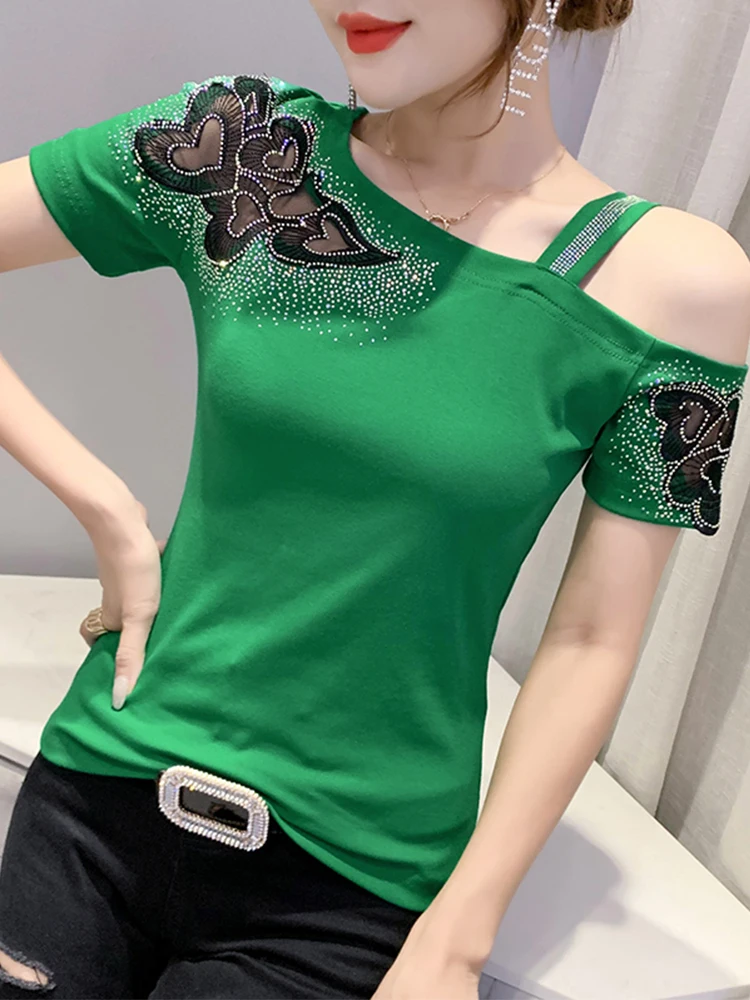T-shirt Femme épaules Dénoudées - Coupe Slim Manches Courtes - Polyester - Neuf Avec étiquette