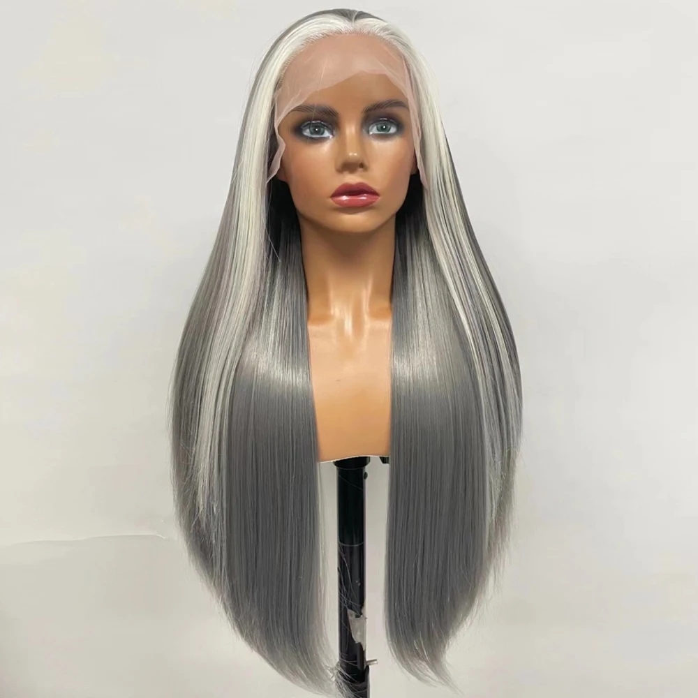 Synthetic Wigs For Women Lace Front Breakdown Free Long Straight GREY Color Hair  Party/Cosplay Anime High Temperature Fiber 5pcs lot original sl 40n60npfd igbt 40a 600v transistor sgt40n60npfdpn to 3p low switching loss high breakdown voltage