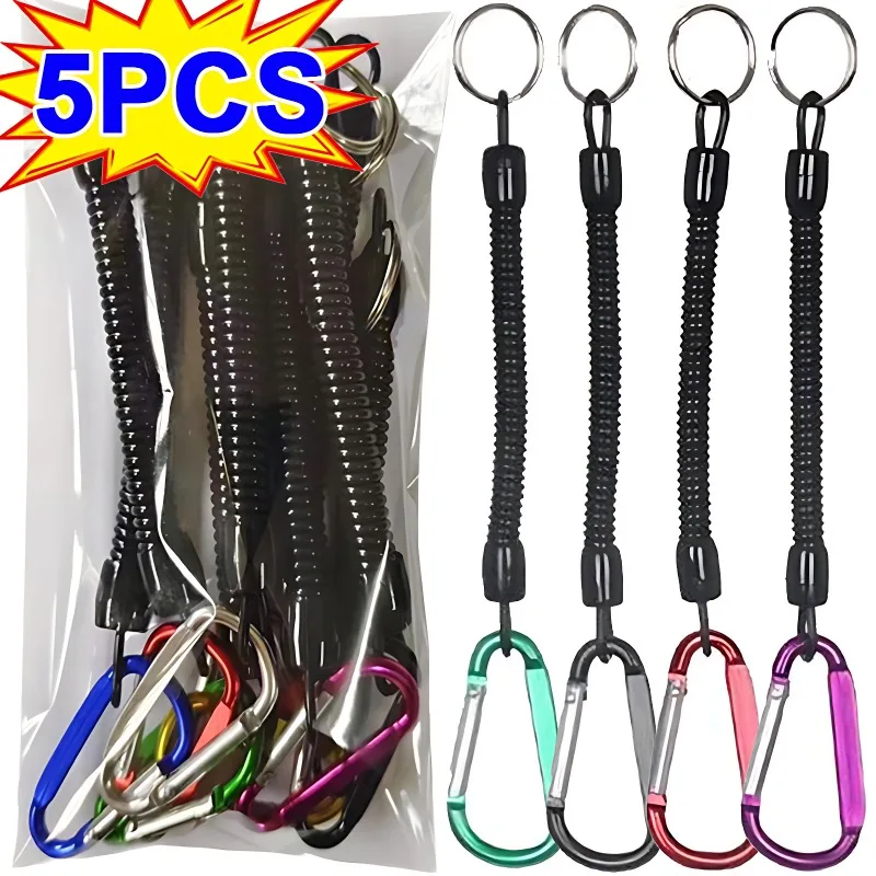 Tactical Retractable Spring Elastic Rope Retractable Coiled Tether with Carabiner Boating Fishing Retention Rope Fishing Tools