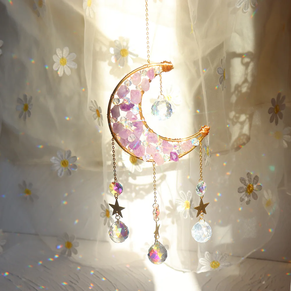 Crystal Pendant Sun Light Catcher Hanging Curtain Windchimes Rainbow Chaser Star Moon Pendant Home Garden Decor Wind Chime