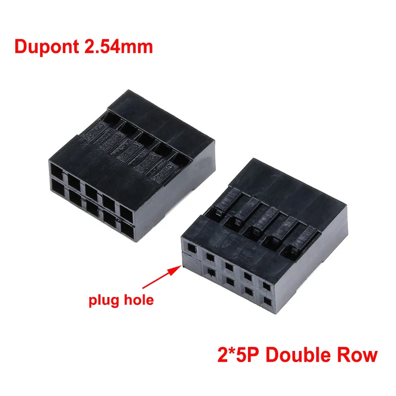 

20PCS 2.54mm Dupont Head Plug Hole Double Row 5P 2*5P DuPont Platic Shell DuPont Plug Jumper Wire Cable Housing Plug Connector