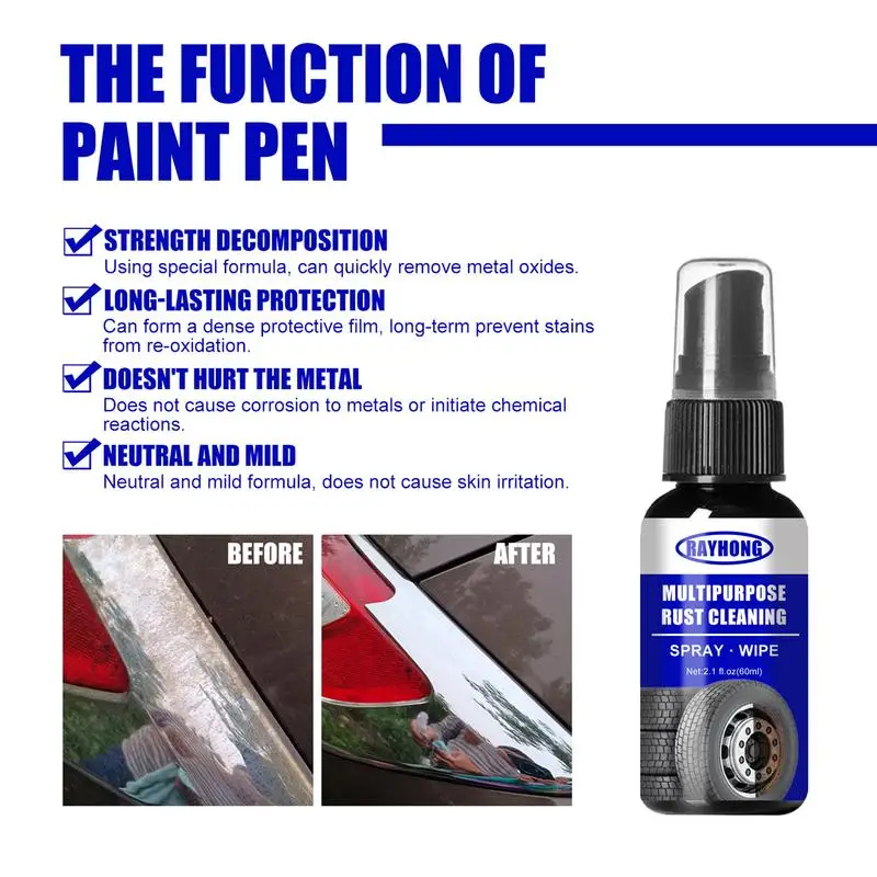 60ml Car Hub Rust Remover Multipurpose Metal Surface Chrome Paint Universal Car Derusting Spray Cleaner Metal Rust Removal