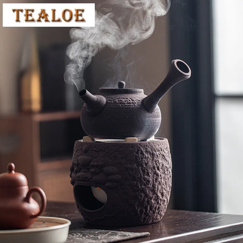Rock Mud Handmade Lion Dance Tea Warmer Stove Household Side Handle Teapot Warmer Zen Tea Kettle Stand Ceremony Decoration