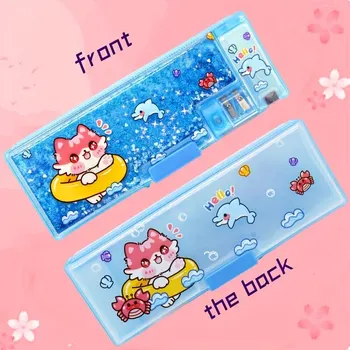 Astucci Rettangolari a vani in stile Giapponese 67 Scatola di cancelleria per sabbie mobili con paillettes a stella da 1 pezzo con temperamatite