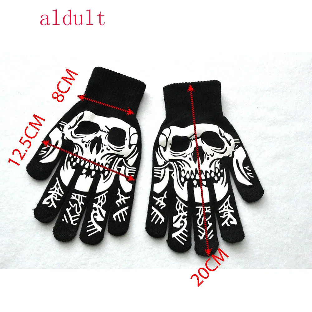 Winter Gloves Unisex Knit Warm Mittens Call Talking &Touch Screen Gloves Adult /child luminous Skull Halloween warm gloves