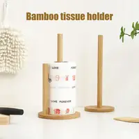 Wooden Roll Paper Towel Holder Bathroom Tissue Vertical Stand Disposable Paper Rack Kitchen Toilet Storage Accessories 4