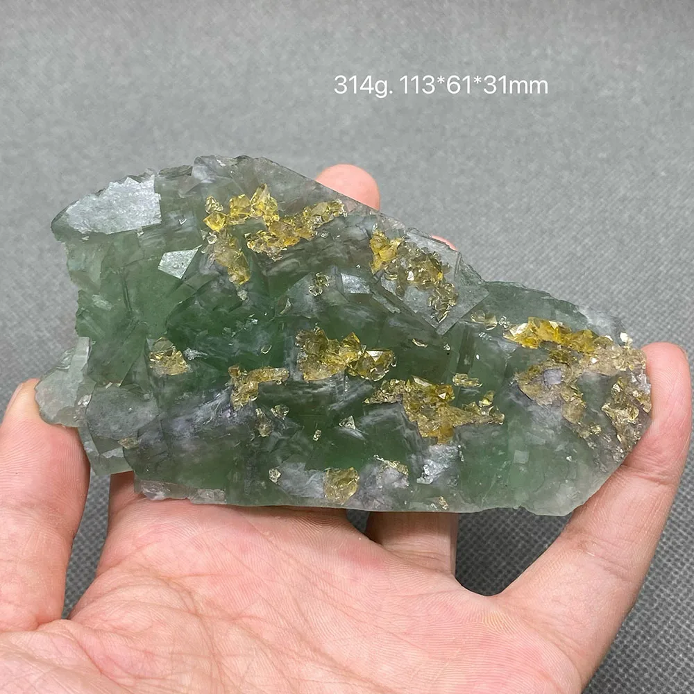 100% natural yellow Barite and green fluorite intergrowth crystal raw stone ore sample origin Fujian Province, China