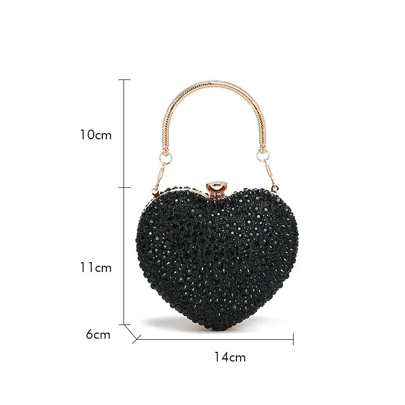 Diamond Inlay Heart Shape Crystal Clutch Purse Stones Evening Wedding Party Shoulder Bags Handle Rhinestone Mini Handbags