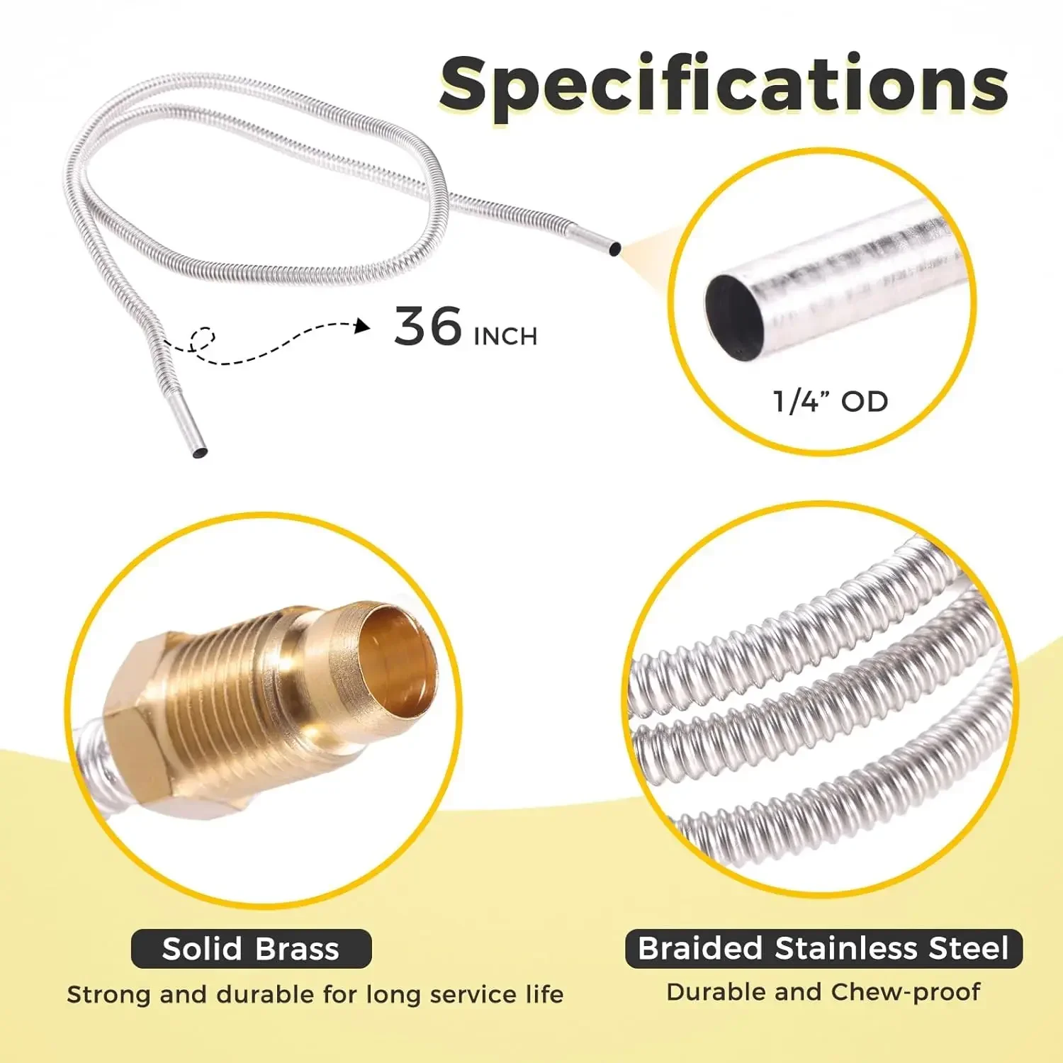 1/4" OD Flexible Pilot Tube Line 915mm & Compression Fittings Male Female Nut Replace For Robertshaw Honeywell Gas Valves Tubing