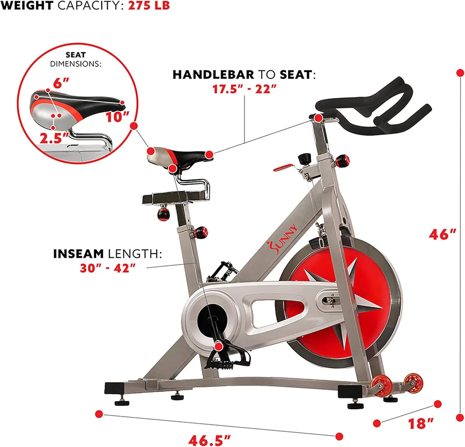 Health & Fitness Pro Cycling Stationary Bike, 40 LB Flywheel & 4-Way Adjustable Seat for Home Exercise Indoor Cycle/Card