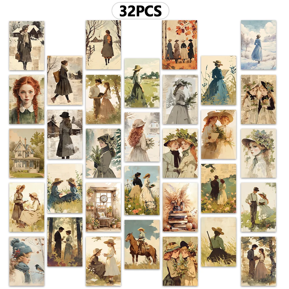 32pcs, Anne of Green Gables series postcards, suitable for birthday/anniversary gifts, collectible, giftable, and mailable.
