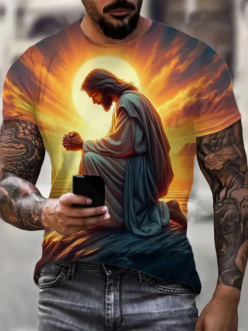 3D Print Jesus Praying Hands T Shirt Unisex Short Sleeve Tee