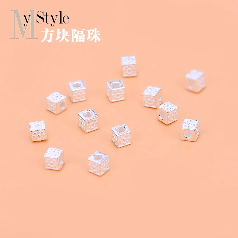 5 шт., женские Квадратные бусины из серебра 925 пробы