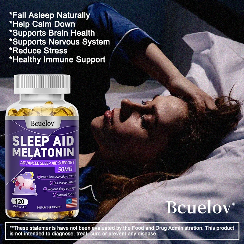 

Melatonin Capsules Rich in Vitamins, Minerals Supplement 50 Mg, Natural Sleep Aid, Vegan, Fall Asleep Faster