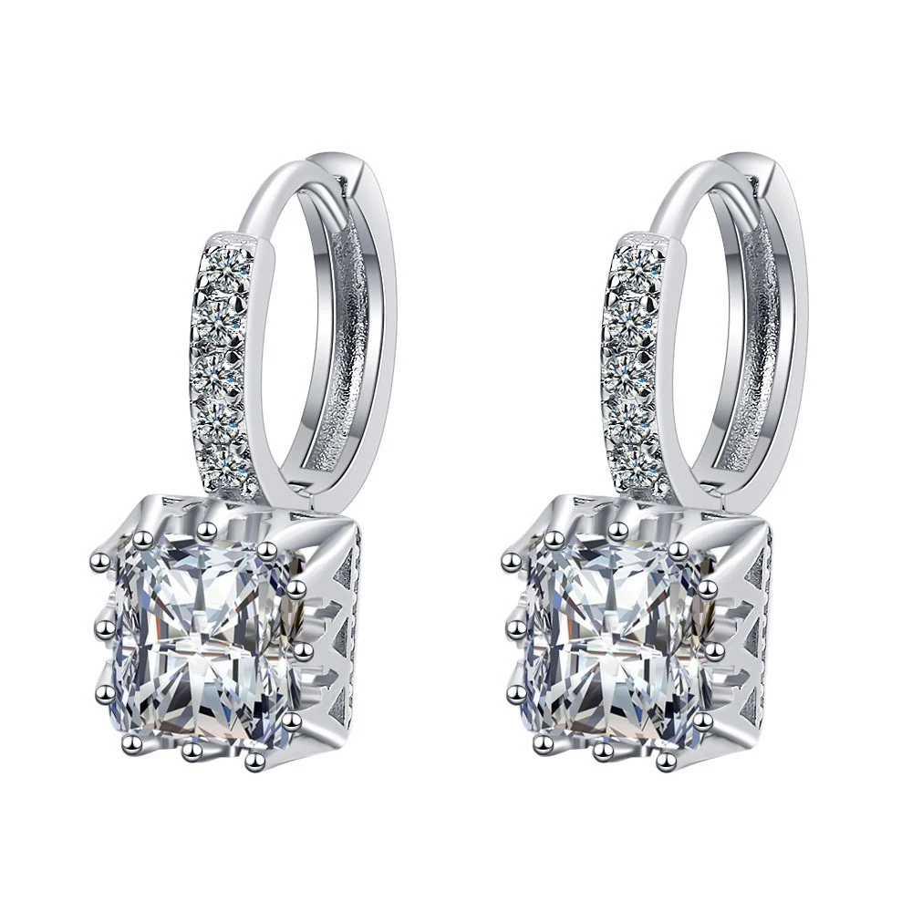 Fanqieliu Real 925 Sterling Silver Princess Square Crystal Drop Earrings For Women Fashion Jewelry FQL21014 silver earrings womens earrings silver dangle earrings