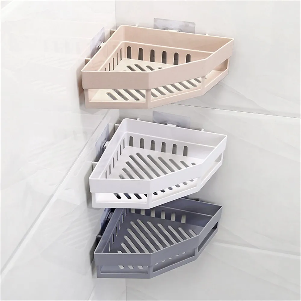 Traceless Plastic Bathroom Kitchen Storage Rack Organizer Creative Bathroom Hollow Corner Shelf Shampoo Holder Home Accessories bathroom shelf bathroom shelf rack bathroom storage rack