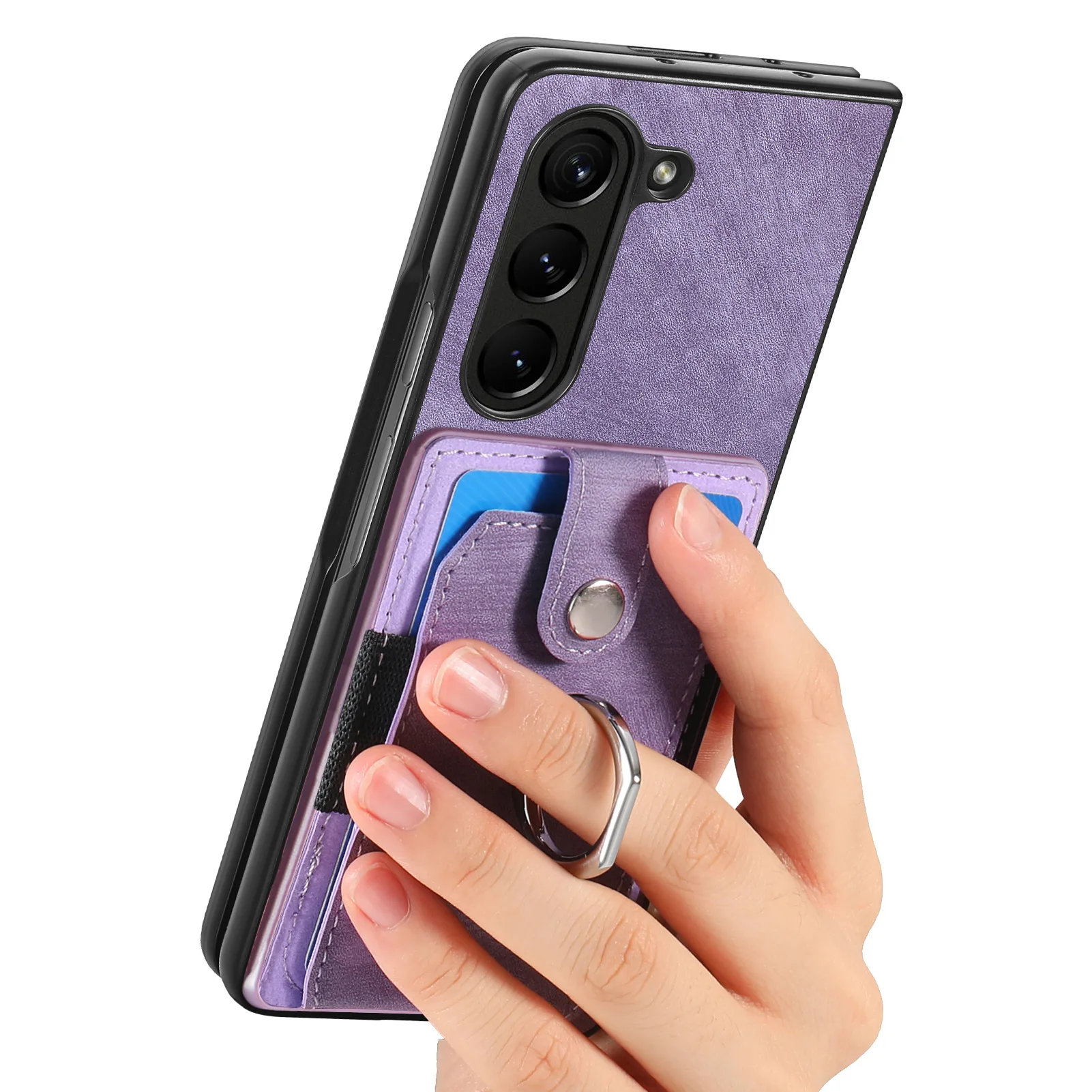 Retro Artificial Leather Wallet Phone Case with Ring Holder for Samsung Galaxy Z Fold 7 6 5 4 3 Fold7 Fold6 5G Card Slot Cover | Gaffar India