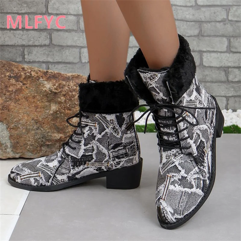 Women's Winter New Women's Lacing Comfortable PU Thick Sole Short Boots Ladies Boots Fashion Simple Round Head Short Boots