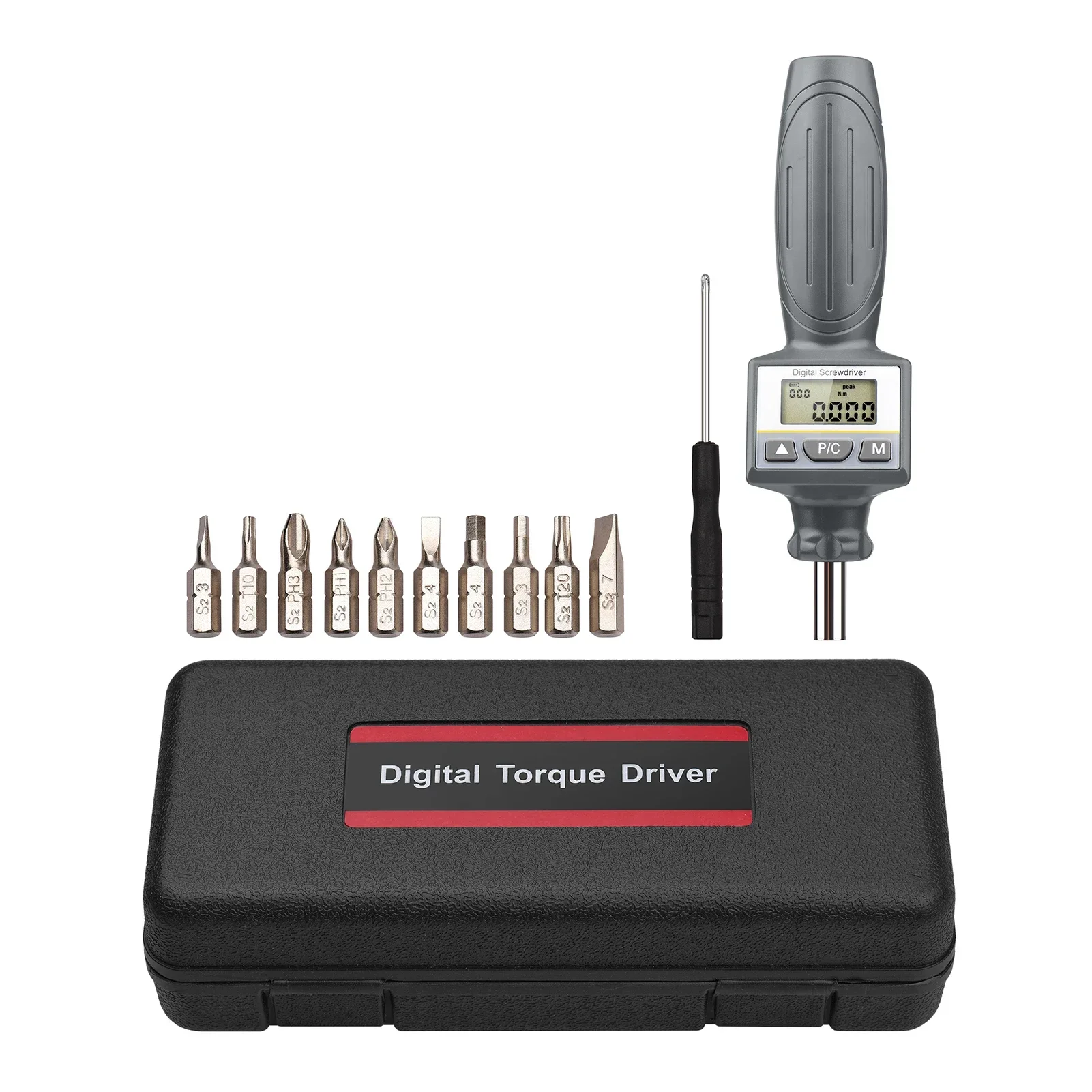 

Digital Torque Screwdriver Kit 1.2-inch LCD Display Reversible Torque Wrench Data Storage in Peak Mode with 10pcs Bits