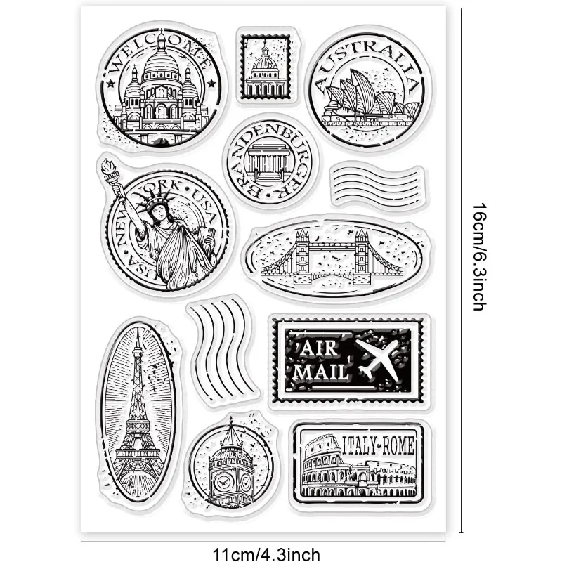 Clear Stamps 1Sheet Clear Stamp For Card Making City Postmark Stamp Postage Stamps Travel Postage Journey Pattern