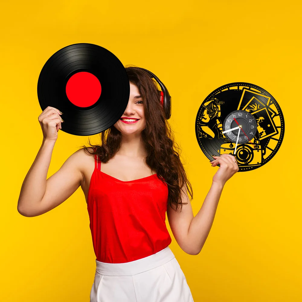 Photography Vinyl Record Wall Clock Home Decor Shutter Lens Film Camera Digital Retro Photo Shoot Art Photographer Wall Clock 5