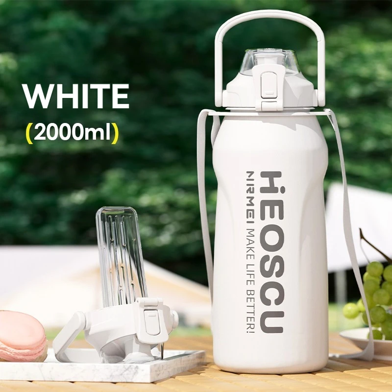 Large Capacity Insulated Stainless Steel Thermal Water Bottle - 2L
