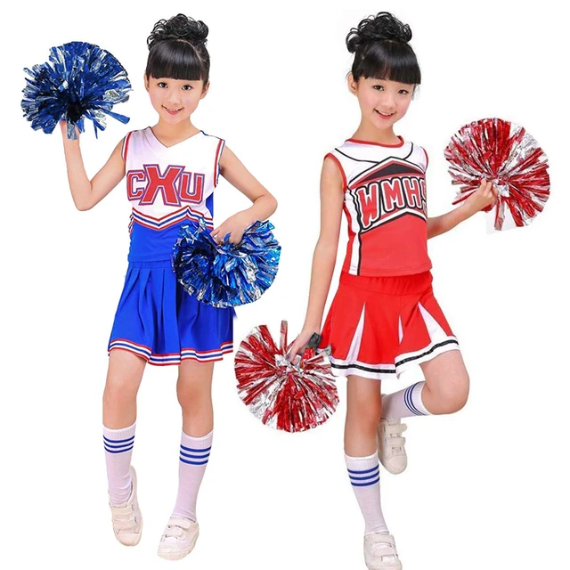 Girls Cheerleader Costume Childrens Child Fancy Dress Kids ADD ON Pom Poms