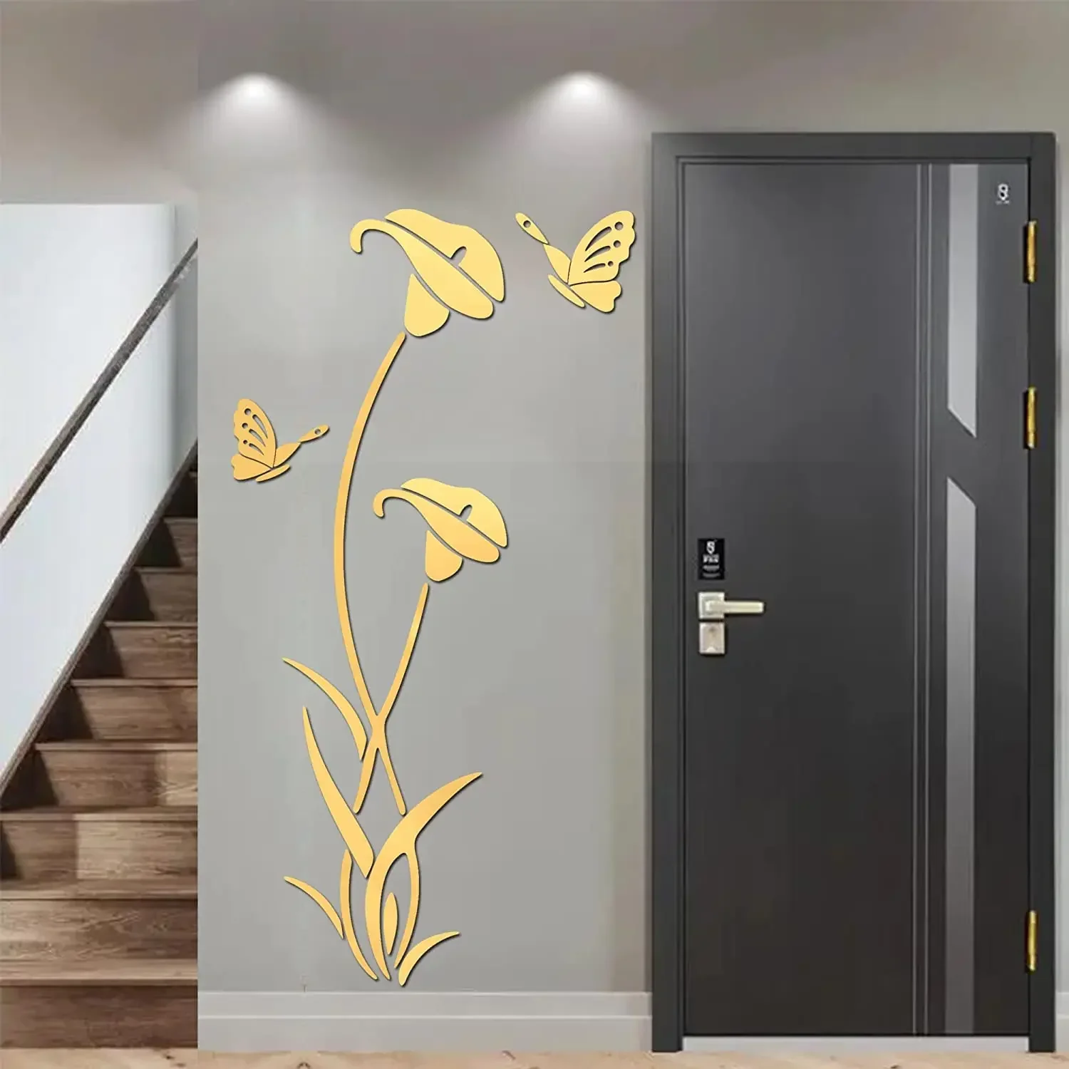 Pack De 12 Pegatinas 3D De Espejo Con Flores Y Mariposas – Decoración Adhesiva Acrílica Para Pared (Plata)