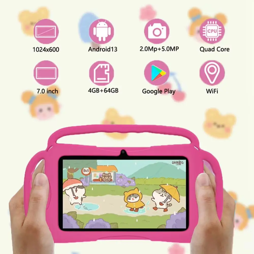 2025 New 7.0-inch Children's Tablet Supports Google Learning Education Dual Camera 4GB+64GB Android 13 Children's Software 2