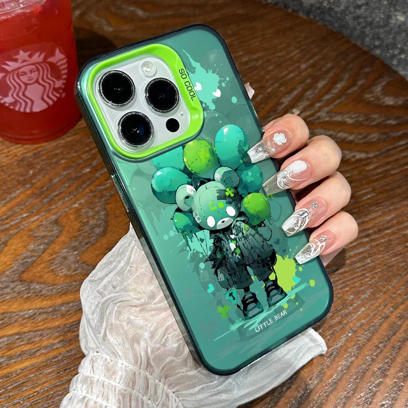 thumbnail image 1 of Case for IPHONE11 12 Color Silver Laser 3PROMAX 14PRO 15 15PRO Personality Anti-drop 15PROMAX Tide Cool Bear Mobile Phone Case, 1 of 5