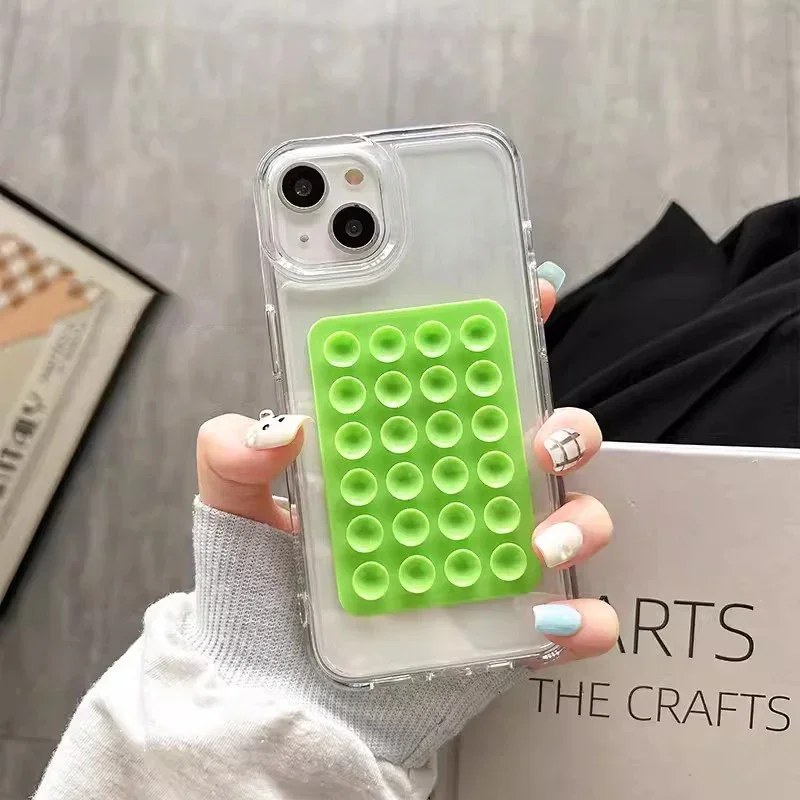 Transparent 3D Suction Cup Shockproof Phone Case - Soft Protective Cover