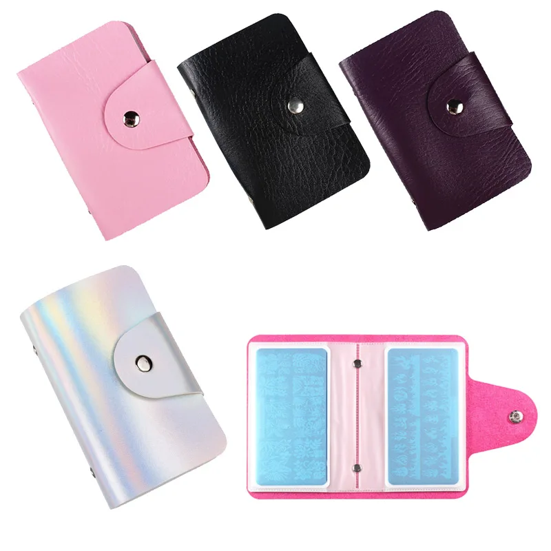 20Slot Nail Stamping Holder Organizer Rettangolare Nails Art Stamp Card Bag Piastra In Acciaio Stencil Album Storage Per 6*12Cm Rosa