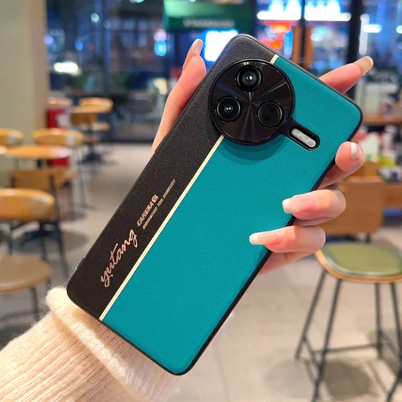 Luxury Leather Colorblock Fluorescent Strip Shockproof Bumper Case
