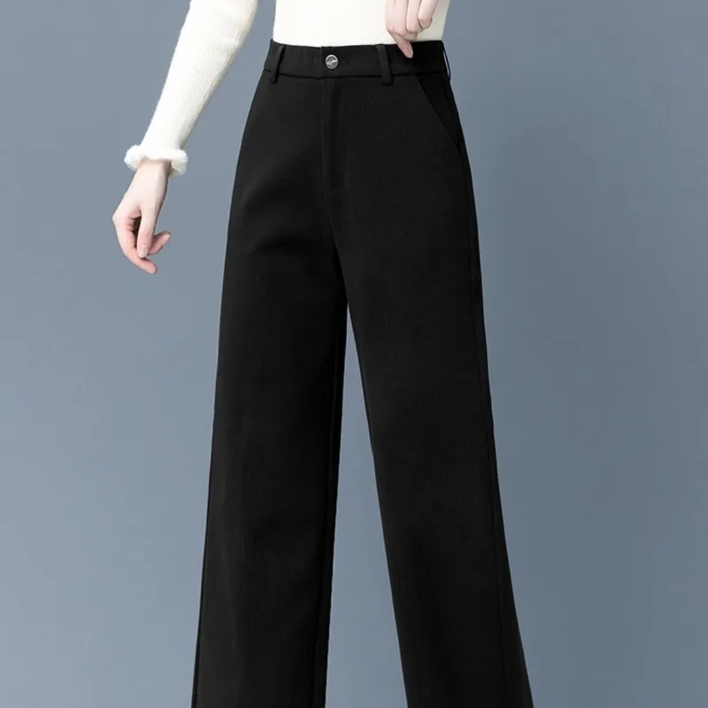 Women's Autumn Winter Fashion Elegant High Waist Solid Color Casual Versatile Western Commuting Comfortable Youth Popular Pants